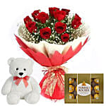 Chocolate with Red Roses & Teddy Bear