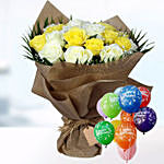 Happy Birthday Balloons with Roses Bunch