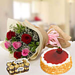 Strawberry Cake with Mixed Roses & Chocolates