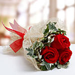 3 Red Rose Bunch & Velvety Heart Cake