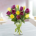 Blissful Mixed Tulips Glass Vase Arrangement