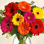 Heavenly Multicoloured Gerberas In Glass Vase