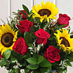 Premium Mixed Flowers Cane Basket