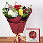 3 Mix Color Roses & Handmade Birthday Card