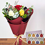 3 Mix Color Roses & Handmade Congratulations Card