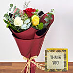 3 Mix Color Roses & Handmade Thank You Card