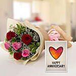6 Mix Roses Bouquet & Anniversary Card