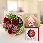 6 Mix Roses Bouquet & Birthday Card