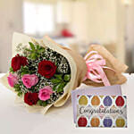 6 Mix Roses Bouquet & Congratulations Card