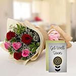 6 Mix Roses Bouquet & Get Well Soon Card