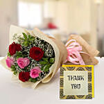 6 Mix Roses Bouquet & Thank You Card