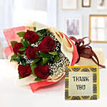 6 Red Roses Bouquet With Handmade Thank You Card