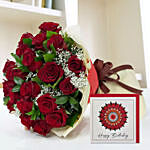 Bouquet of Red Roses & Handmade Birthday Card