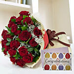 Bouquet of Red Roses & Handmade Congratulations Card