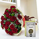 Bouquet of Red Roses & Handmade Get Well Soon Card