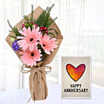 Pink Gerbera Chic Bunch & Handmade Anniversary Card