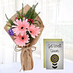 Pink Gerbera Chic Bunch & Handmade Get Well Soon Card