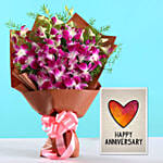 Purple Orchid Bouquet & Handmade Anniversary Card