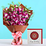Purple Orchid Bouquet & Handmade Birthday Card