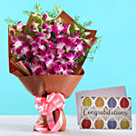 Purple Orchid Bouquet & Handmade Congratulations Card
