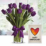Purple Tulip Arrangement & Handmade Anniversary Greeting Card