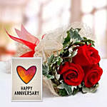 Red Roses Bouquet & Handmade Anniversary Greeting Card