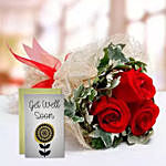 Red Roses Bouquet & Handmade Get Well Soon Greeting Card