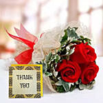 Red Roses Bouquet & Handmade Thank You Greeting Card
