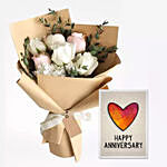 Sweet Roses Bouquet With Handmade Anniversary Card