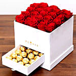 Classic Red Roses Arrangement In White Box