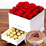 Classic Red Roses Arrangement With Triple Chocolate Cake