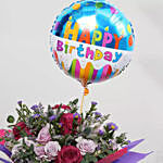 Birthday Flower Arrangement With Balloon