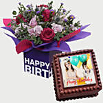 Birthday Flowers & Chocolate Cake Combo