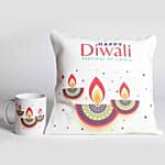 Happy Diwali Designer Diya Cushion And Mug