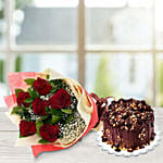 Crunchy Chocolate Hazelnut 1.5 Kg Cake & Red Roses