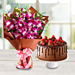 Dripping Chocolate Half Kg Cake With Orchids