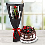 Red Tulip With Half Kg Black Forest Cake