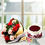 Carnation Bouquet & Red Velvet Half Kg Cake