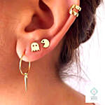 Pac Man Silver Earring Gold Color