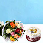 Mixed Color Roses n New Year Cake