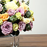 Beautiful Mixed Rose Arrangement In Glass Vase