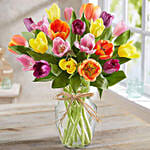 Colourful Tulips In A Lovely Glass Vase