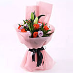 Orange Purple Roses With Teddy Bear 18 Inches
