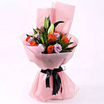 Orange Purple Roses With Teddy Bear 18 Inches