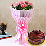 Pink Carnations Chocolate Ganache Cake 4 Portions