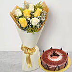 White Yellow Roses Cappuccino Cake 4 Portions