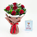 Bunch of Beautiful 6 Red Rose with Card