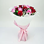 6 Pink n 6 Red Roses Bouquet
