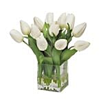 Peaceful White Tulips Square Glass Vase