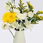 Mix Flowers In A White Handle Vase
